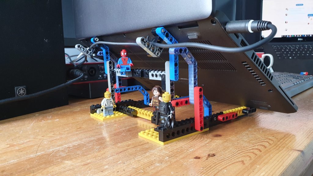 A laptop stand made of LEGO