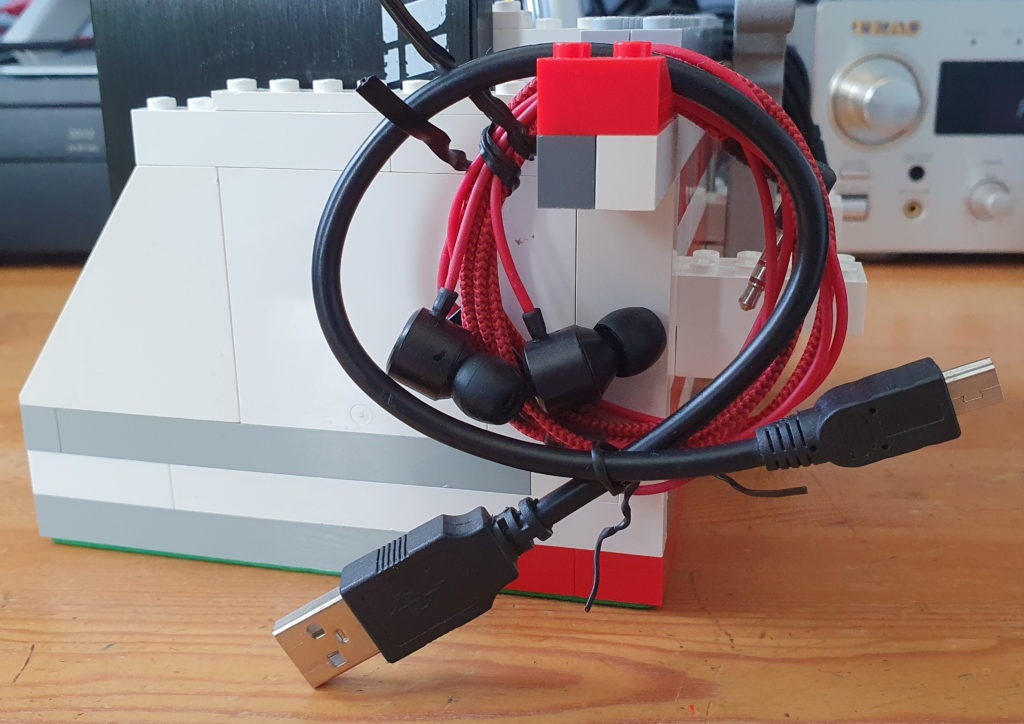 Cable hooks on my LEGO desk tidy